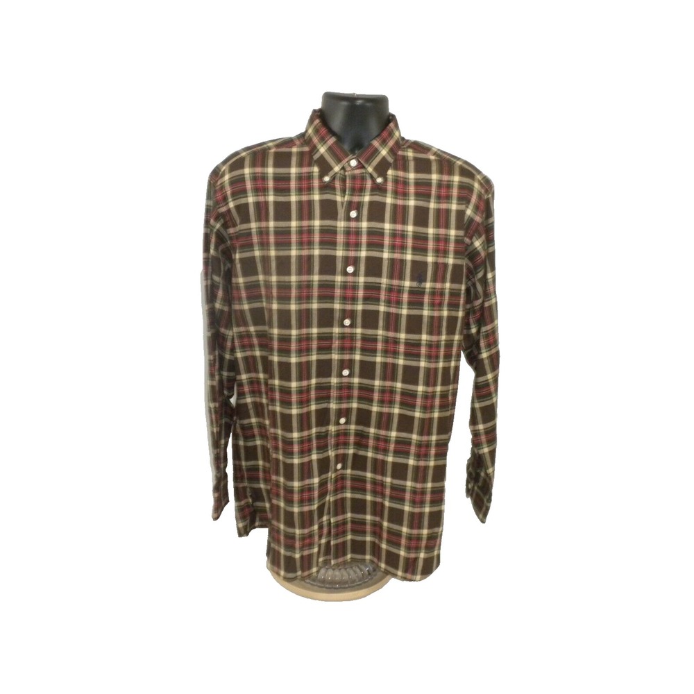 Ralph Lauren Mcmeel Shirt Mens M‎ Brown Red Button Down Plaid Long Sleeve Pony
